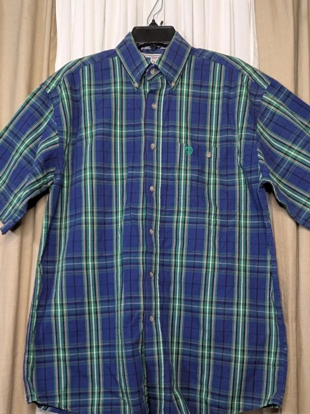 Wrangler George Strait Collection Plaid Cotton Shirt in Blue & Green Size Medium